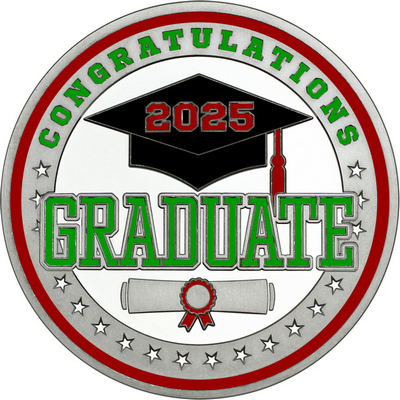 Green "Congratulations Graduate" with Maroon 2025, Rim, Tassel & Ribbon